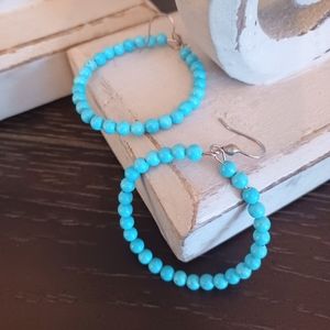 Boho Turquoise Beaded Medium Hoop Earrings